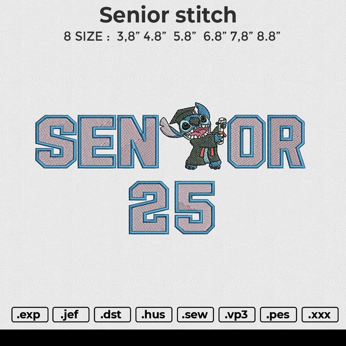Senior Stitch Embroidery File 6 size