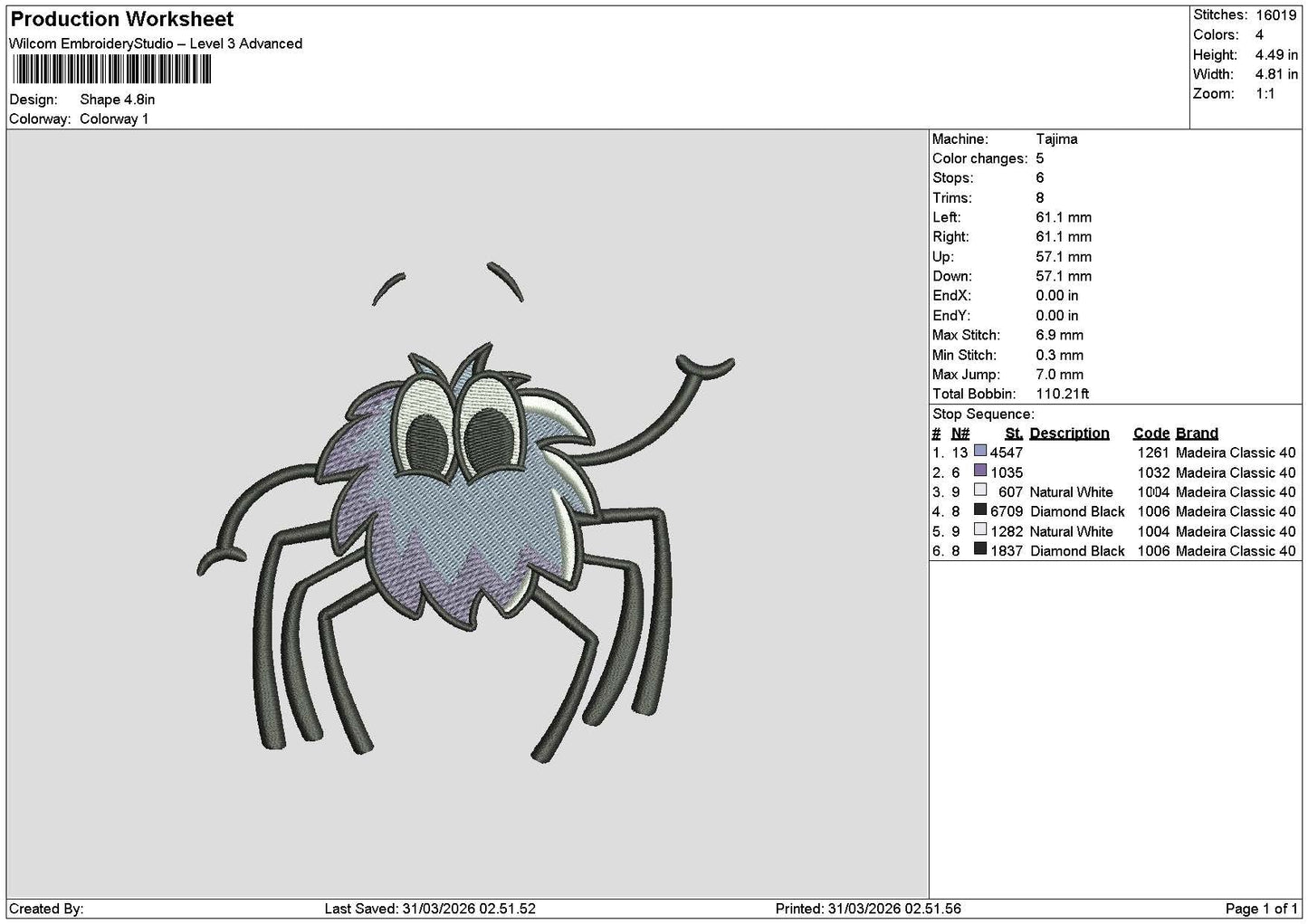 Spider 3103 Embroidery File 6 sizes