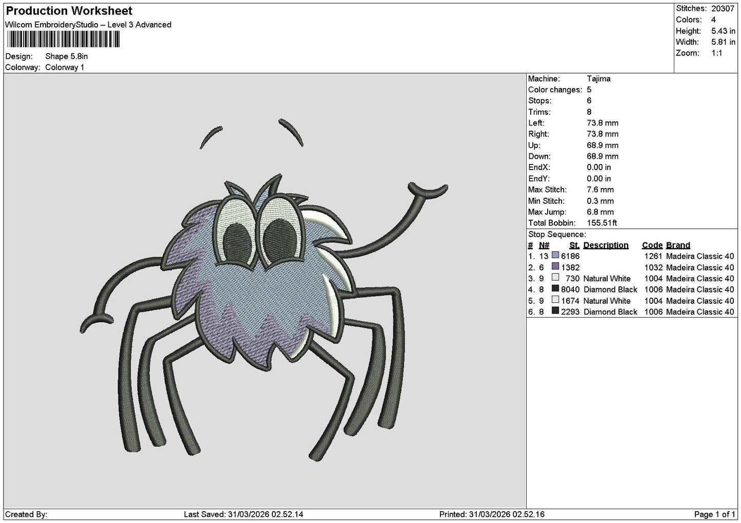 Spider 3103 Embroidery File 6 sizes