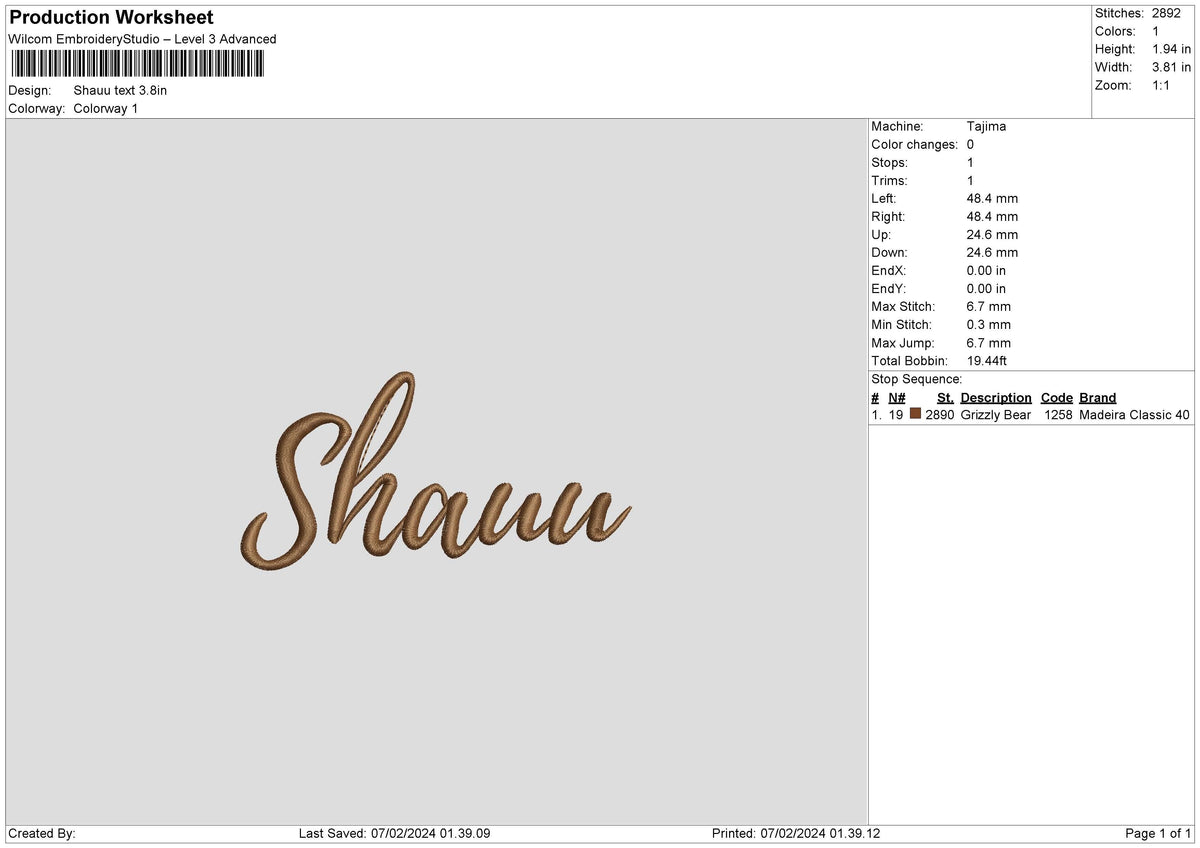 Shauu Text Embroidery File 6 sizes