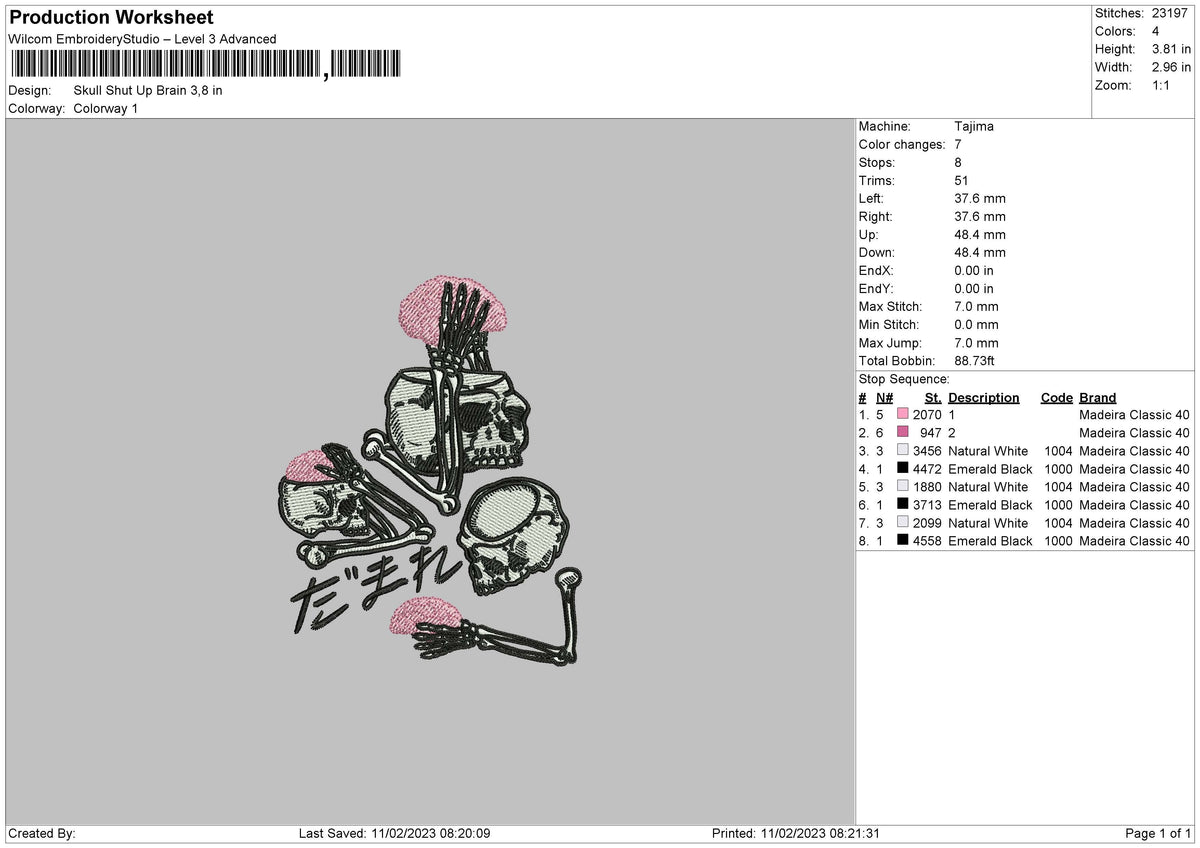 Skull Shut Up Embroidery File 6 sizes