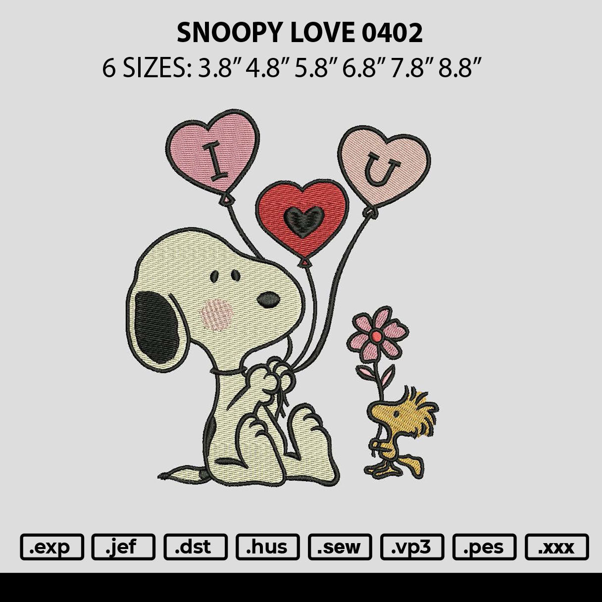 Snoopy Love 0402 Embroidery File 6 sizes