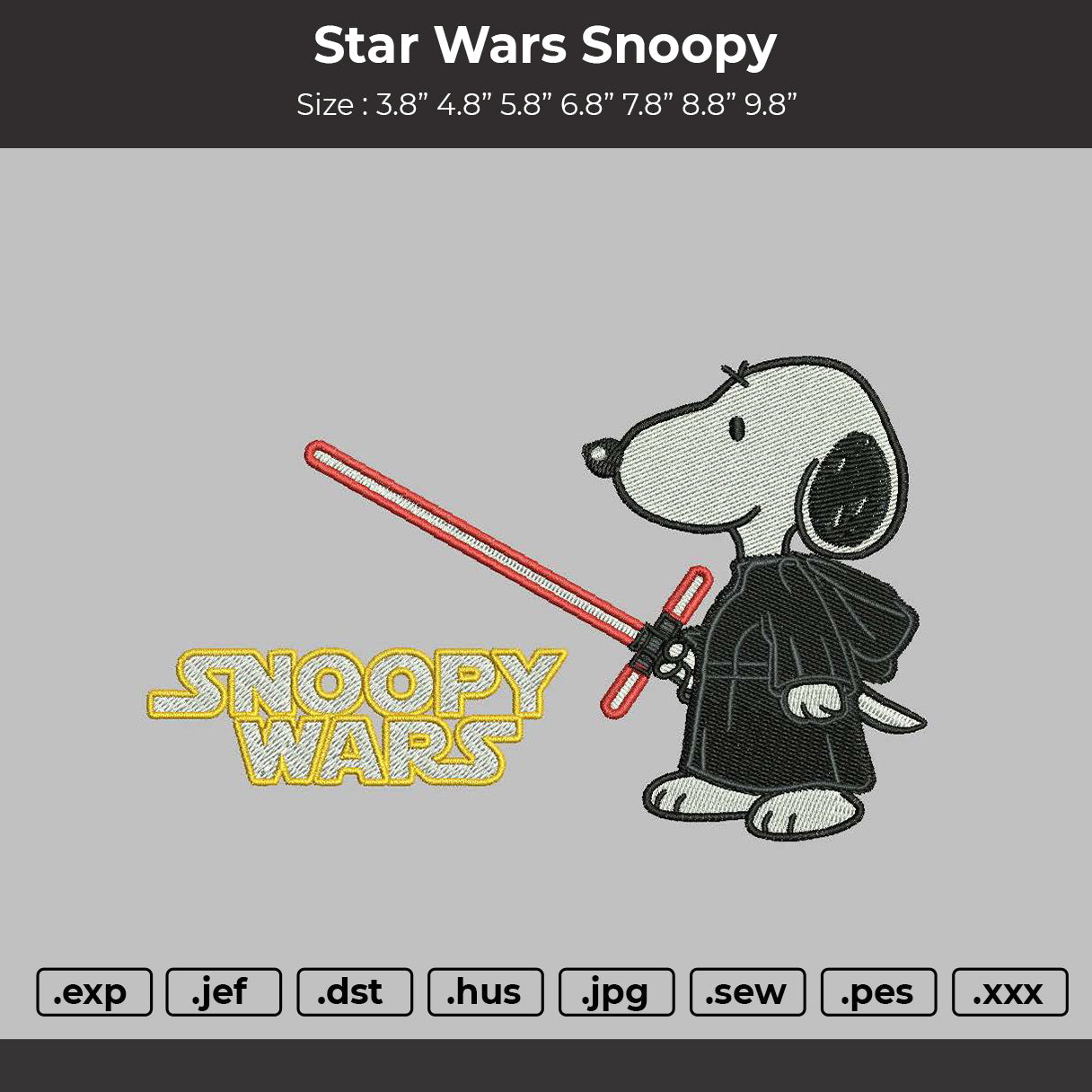 Snoopy Wars Embroidery File 6 sizes
