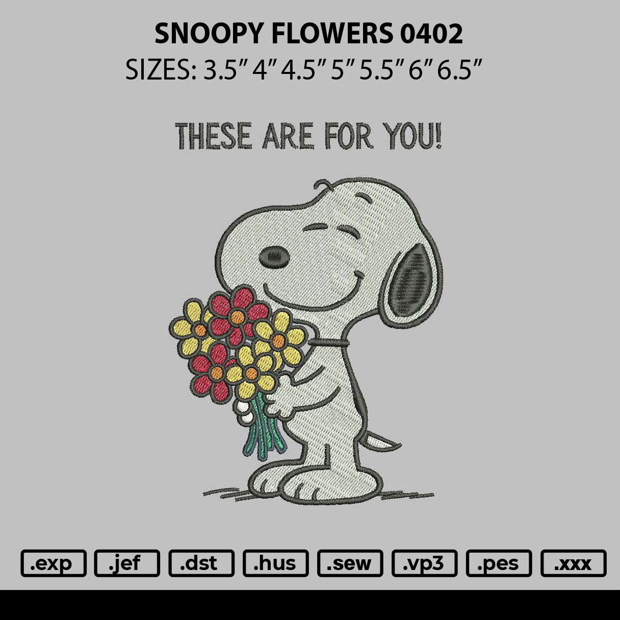 Snoopy Flowers 0402 Embroidery File 6 sizes