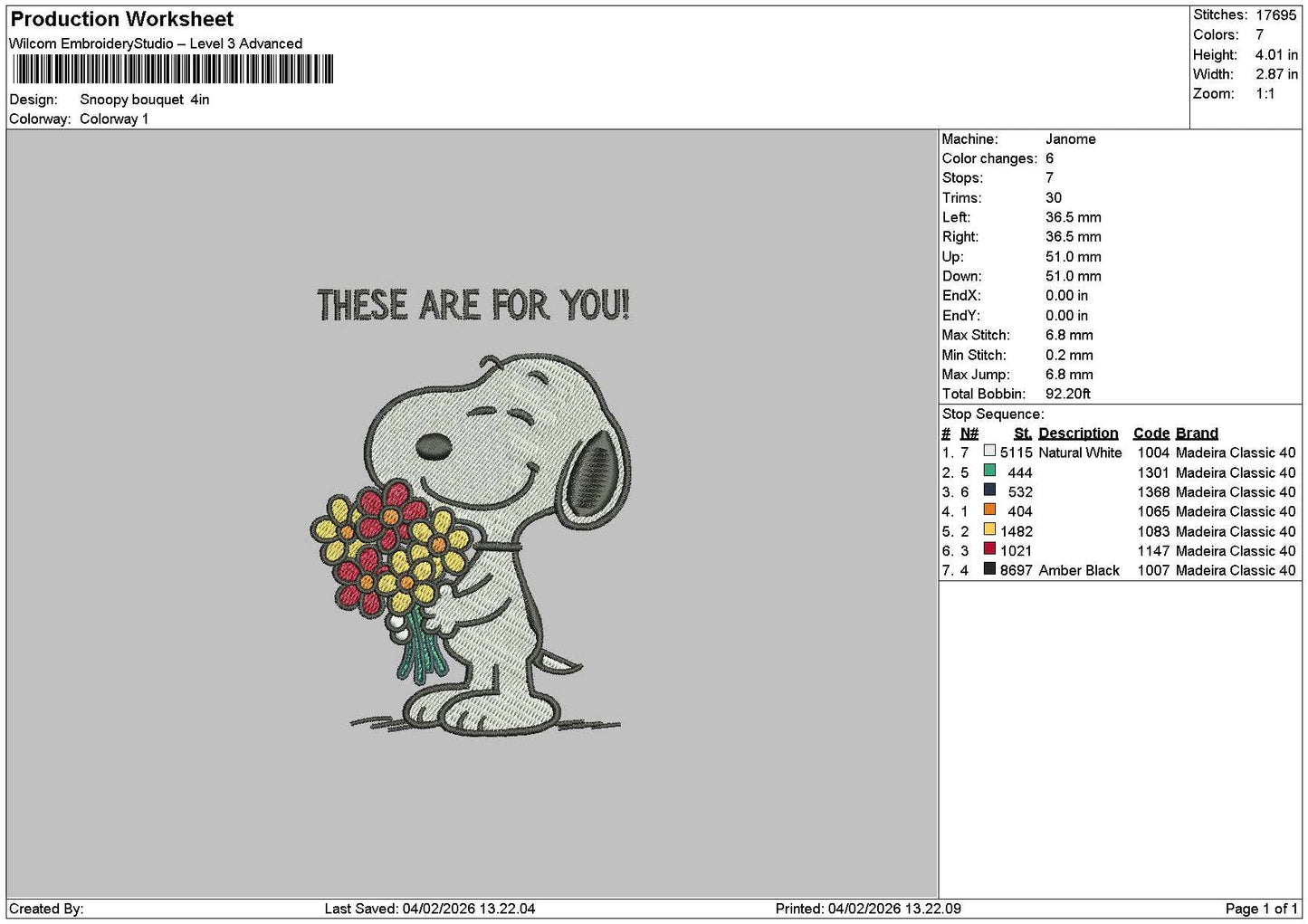 Snoopy Flowers 0402 Embroidery File 6 sizes