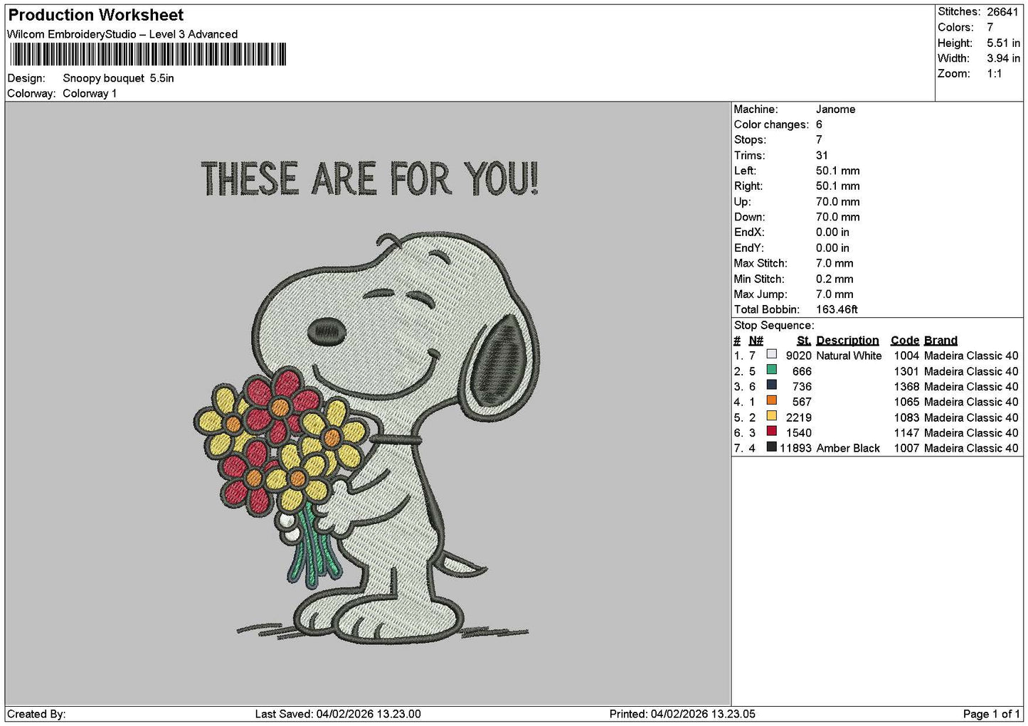 Snoopy Flowers 0402 Embroidery File 6 sizes