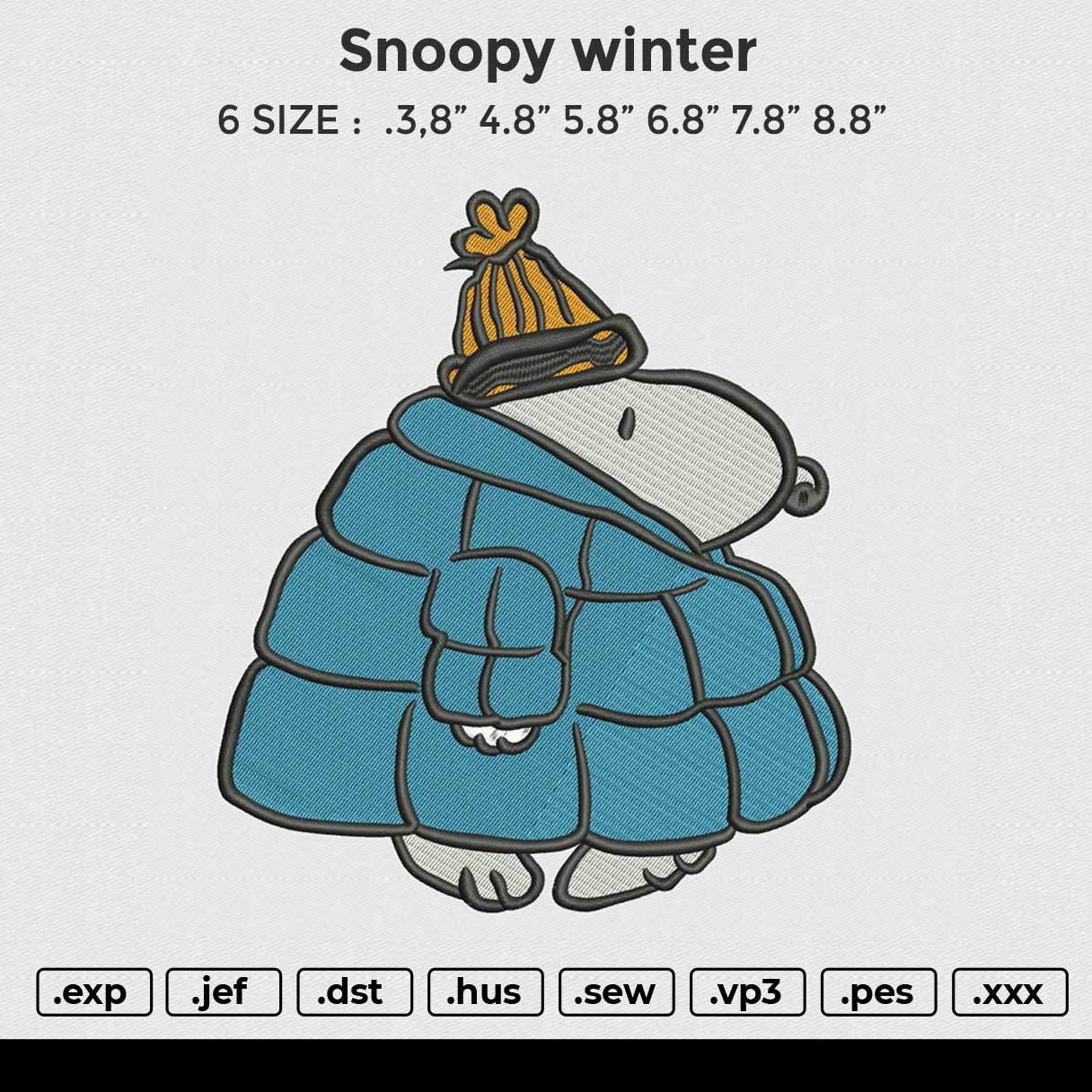 Snoopy winter Embroidery File 6 size