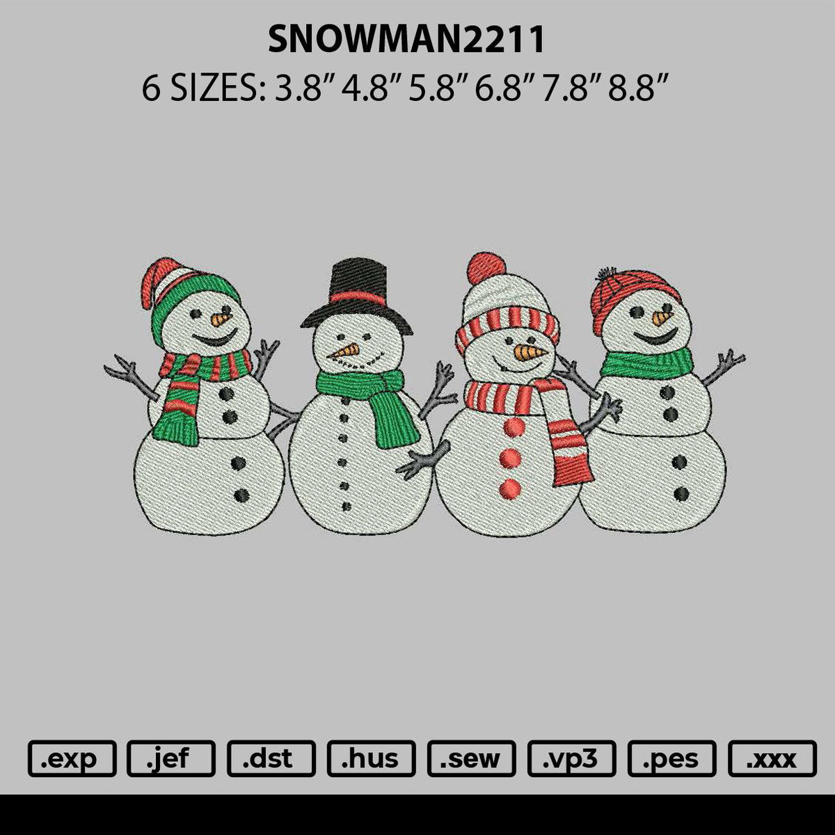 Snowman2211 Embroidery File 6 sizes