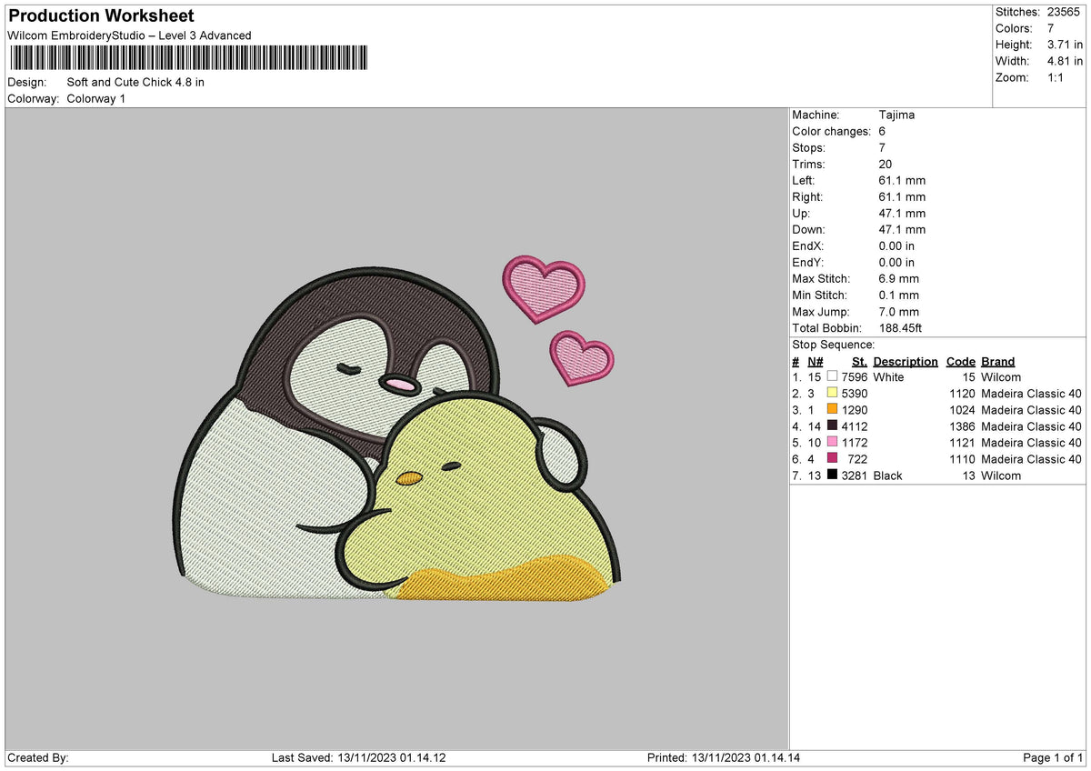 Soft Chick Embroidery File 6 sizes