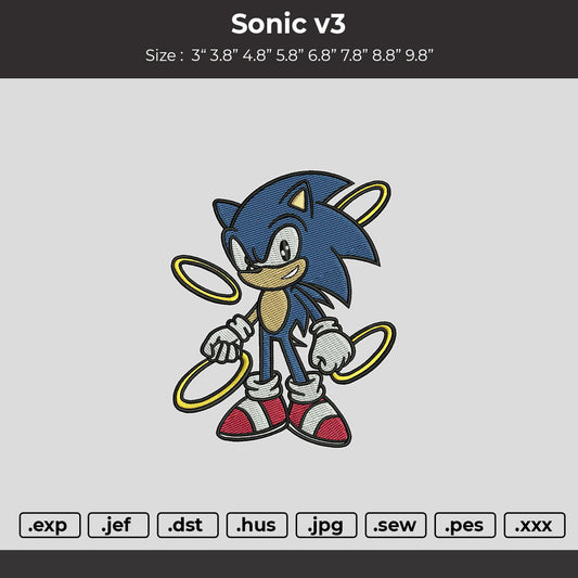 Sonic v3  Embroidery File 6 sizes