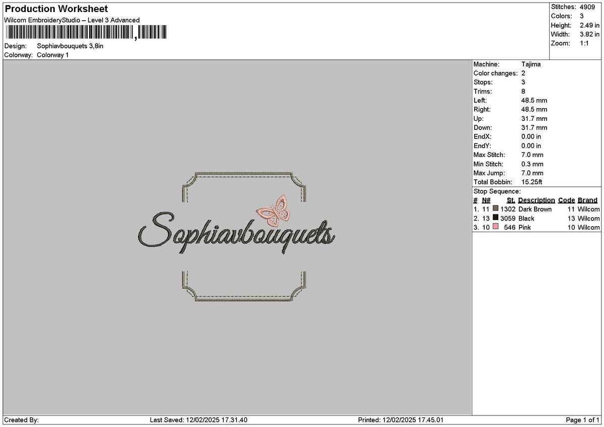 Sophiatext Embroidery File 6 sizes