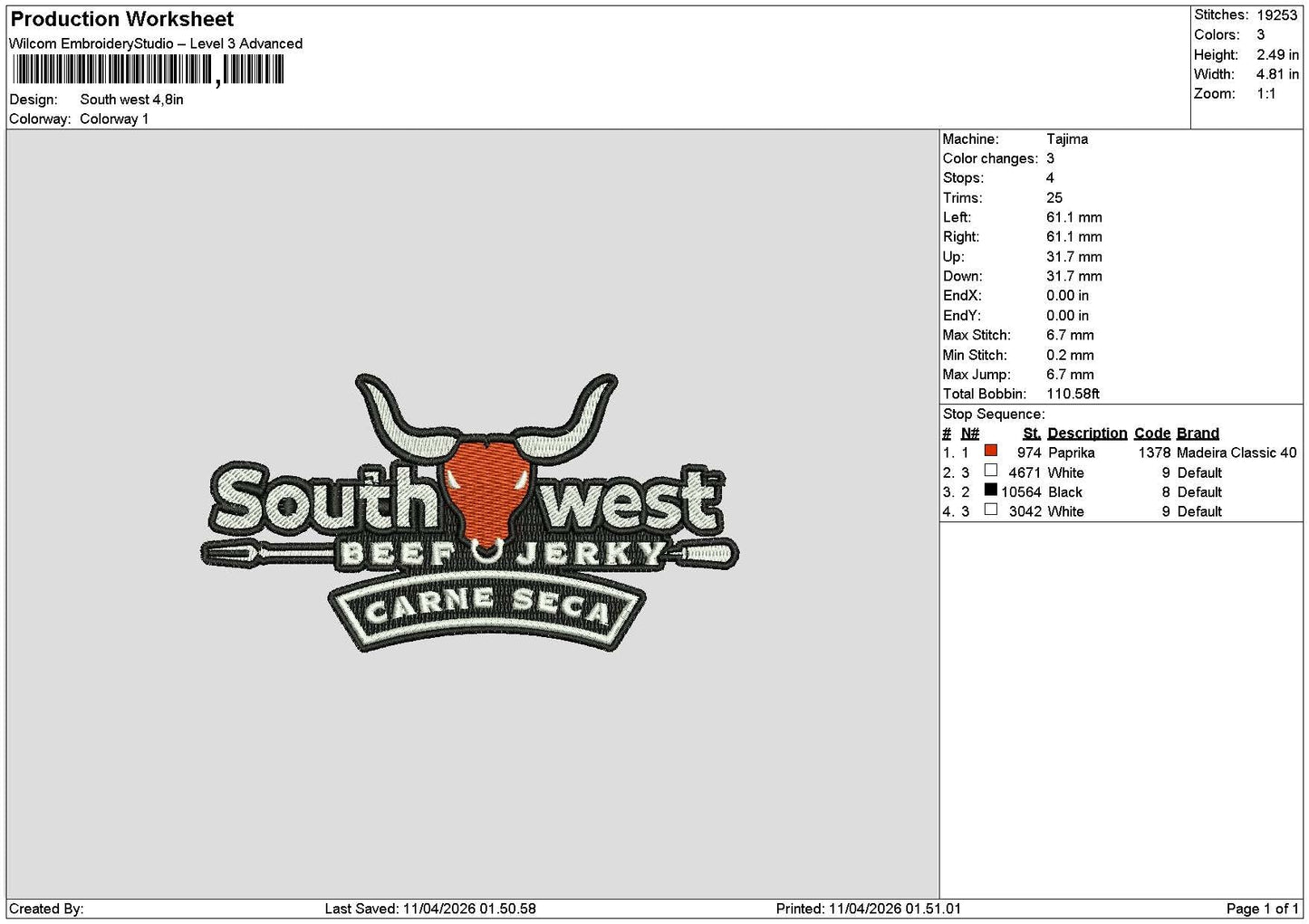 Southtext 1104 Embroidery File 6 sizes