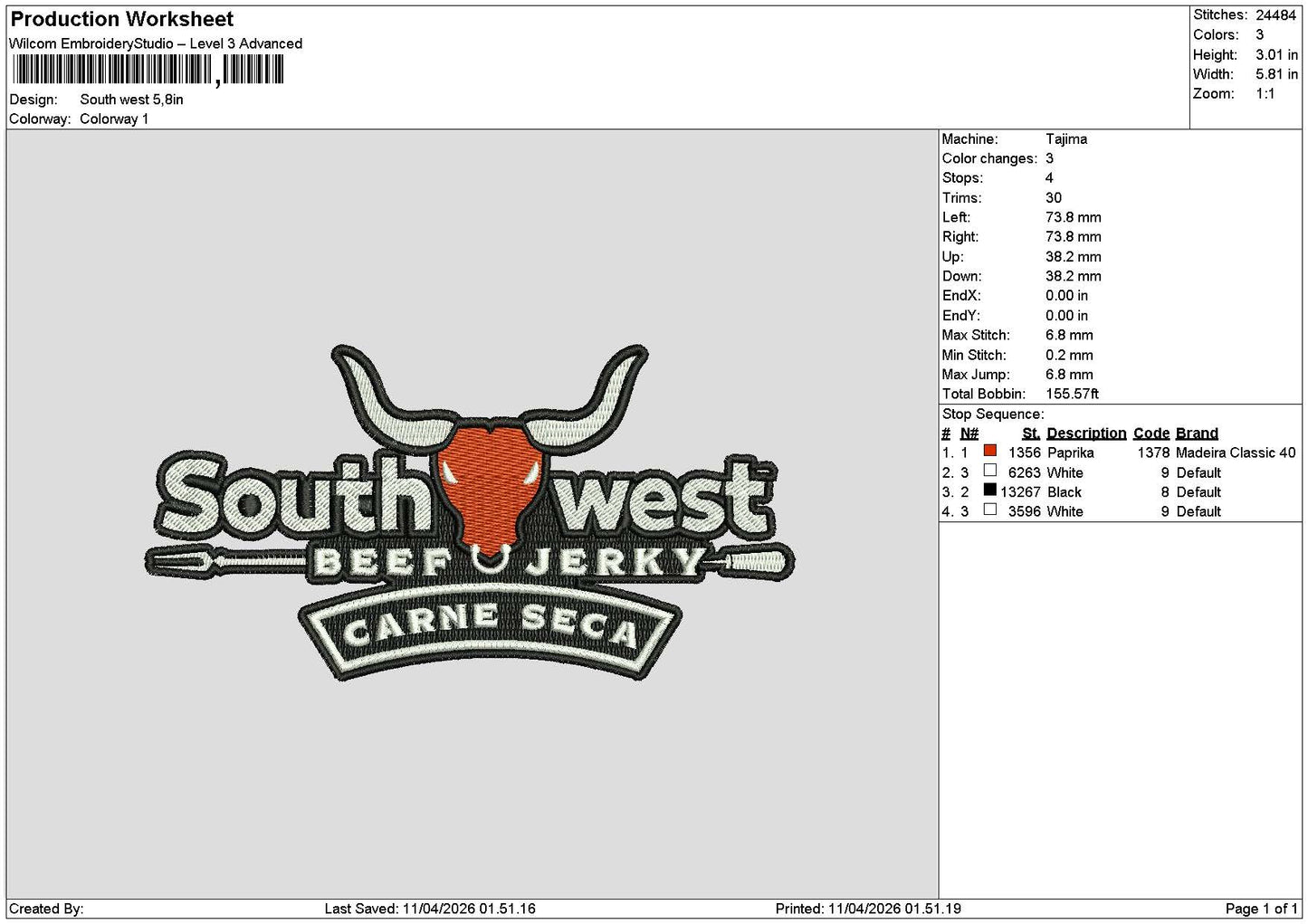 Southtext 1104 Embroidery File 6 sizes