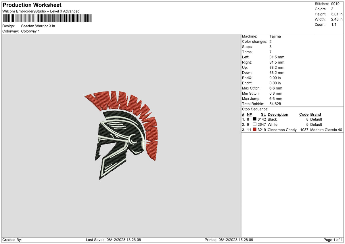 Spartan 02 Embroidery File 6 sizes