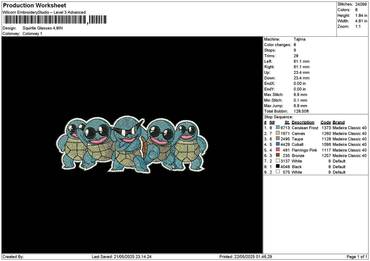 Squirtle 2205 Embroidery File 6 sizes