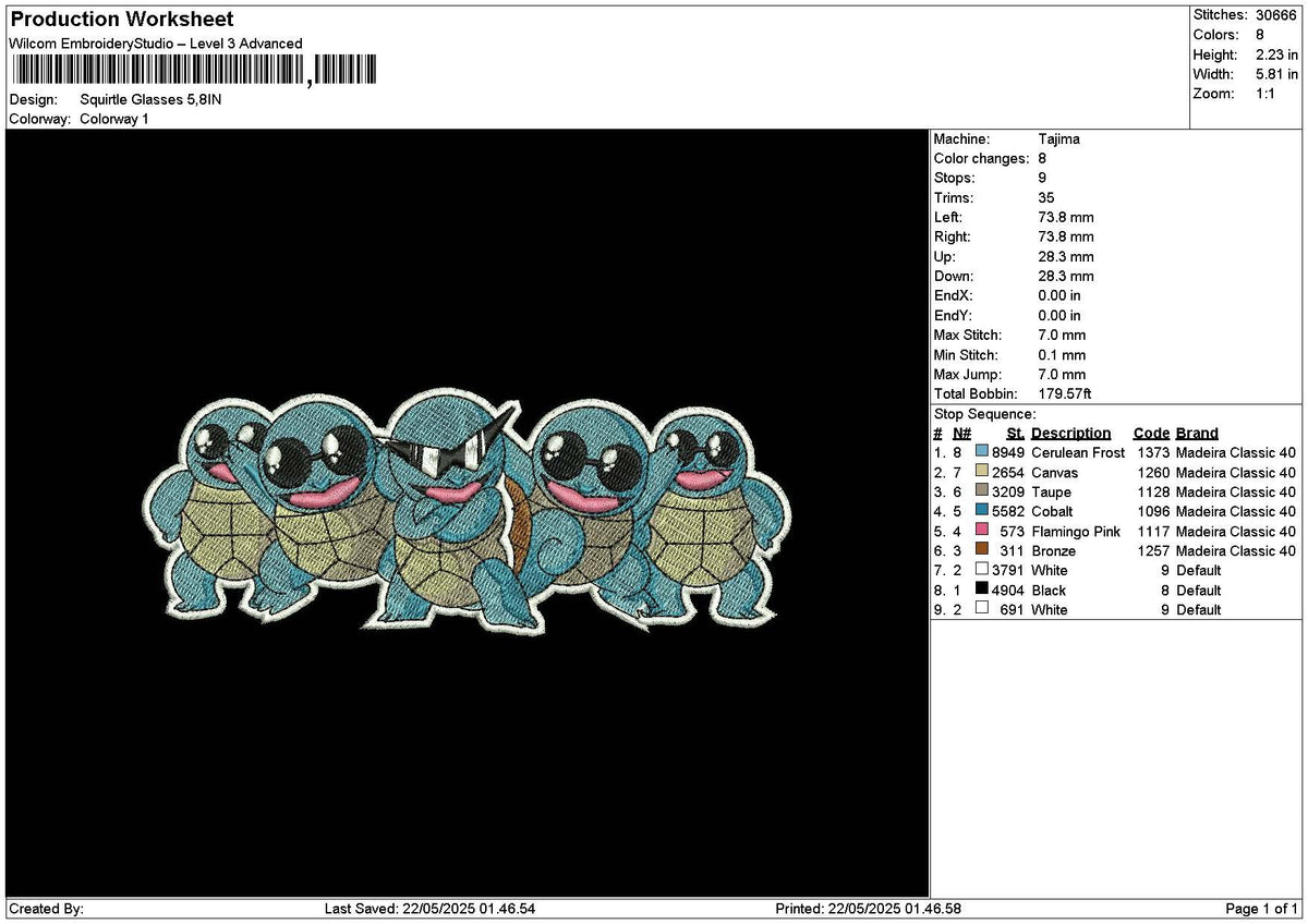 Squirtle 2205 Embroidery File 6 sizes
