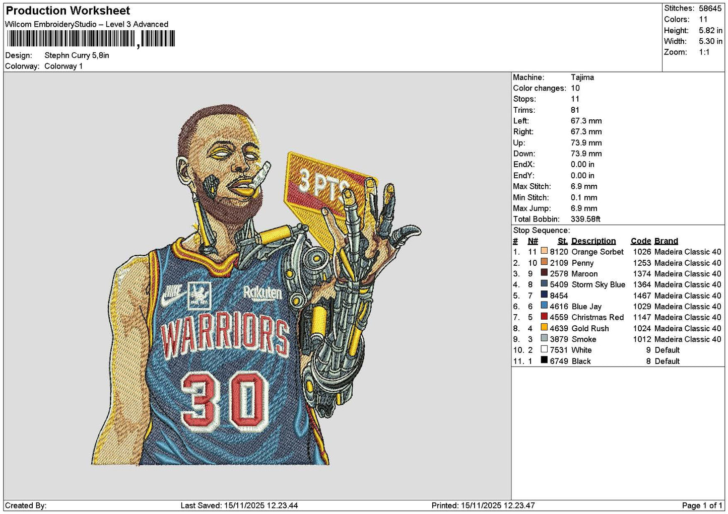 Player 30 Embroidery File 6 sizes