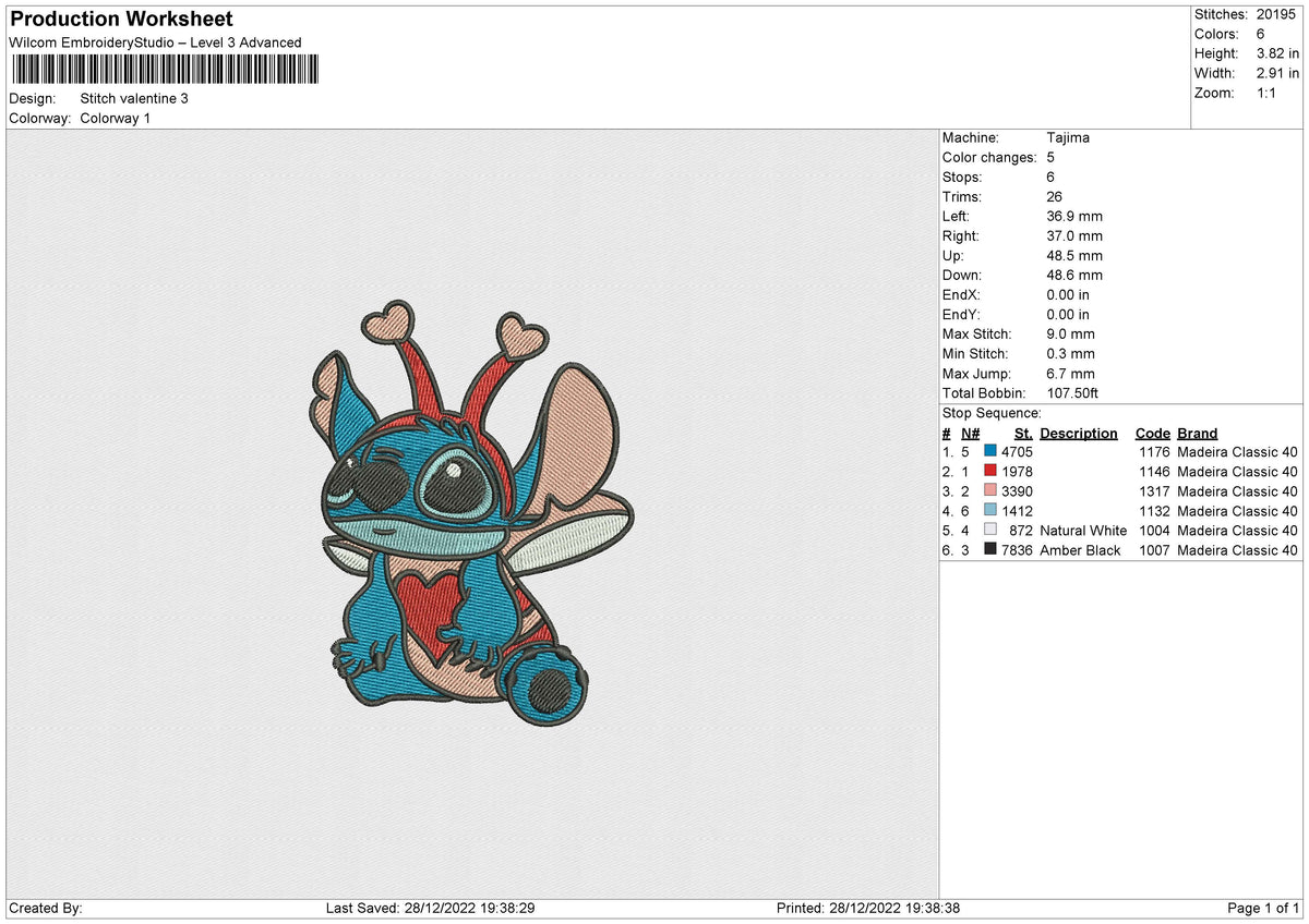 Stitch Valentine Embroidery File 6 sizes