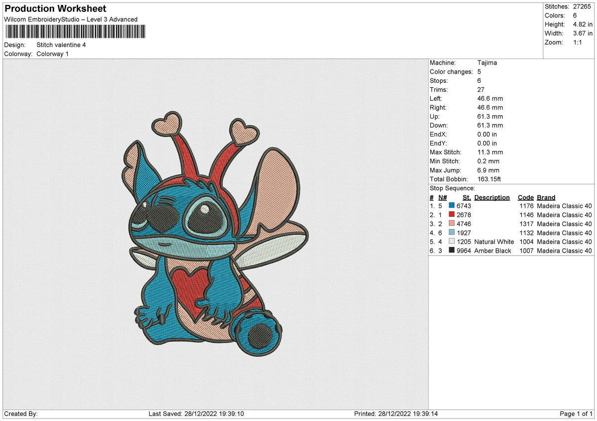 Stitch Valentine Embroidery File 6 sizes