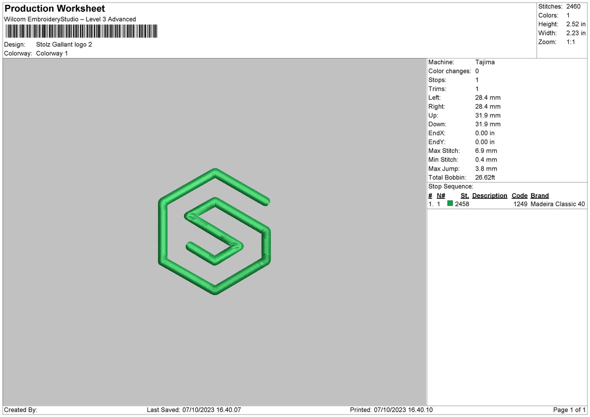 Stolz G V2 Embroidery File 6 sizes