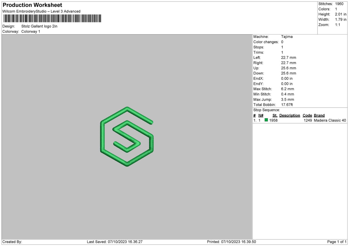 Stolz G V2 Embroidery File 6 sizes