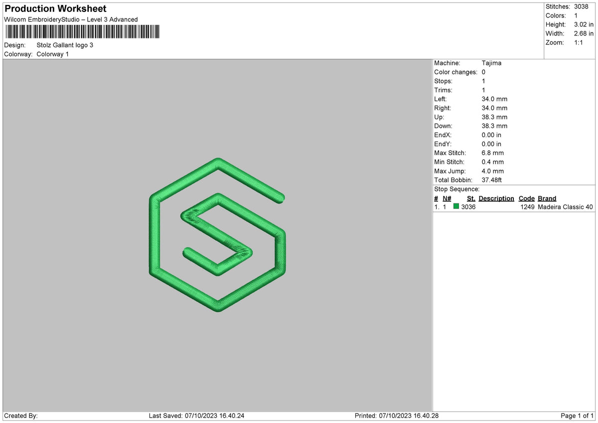 Stolz G V2 Embroidery File 6 sizes