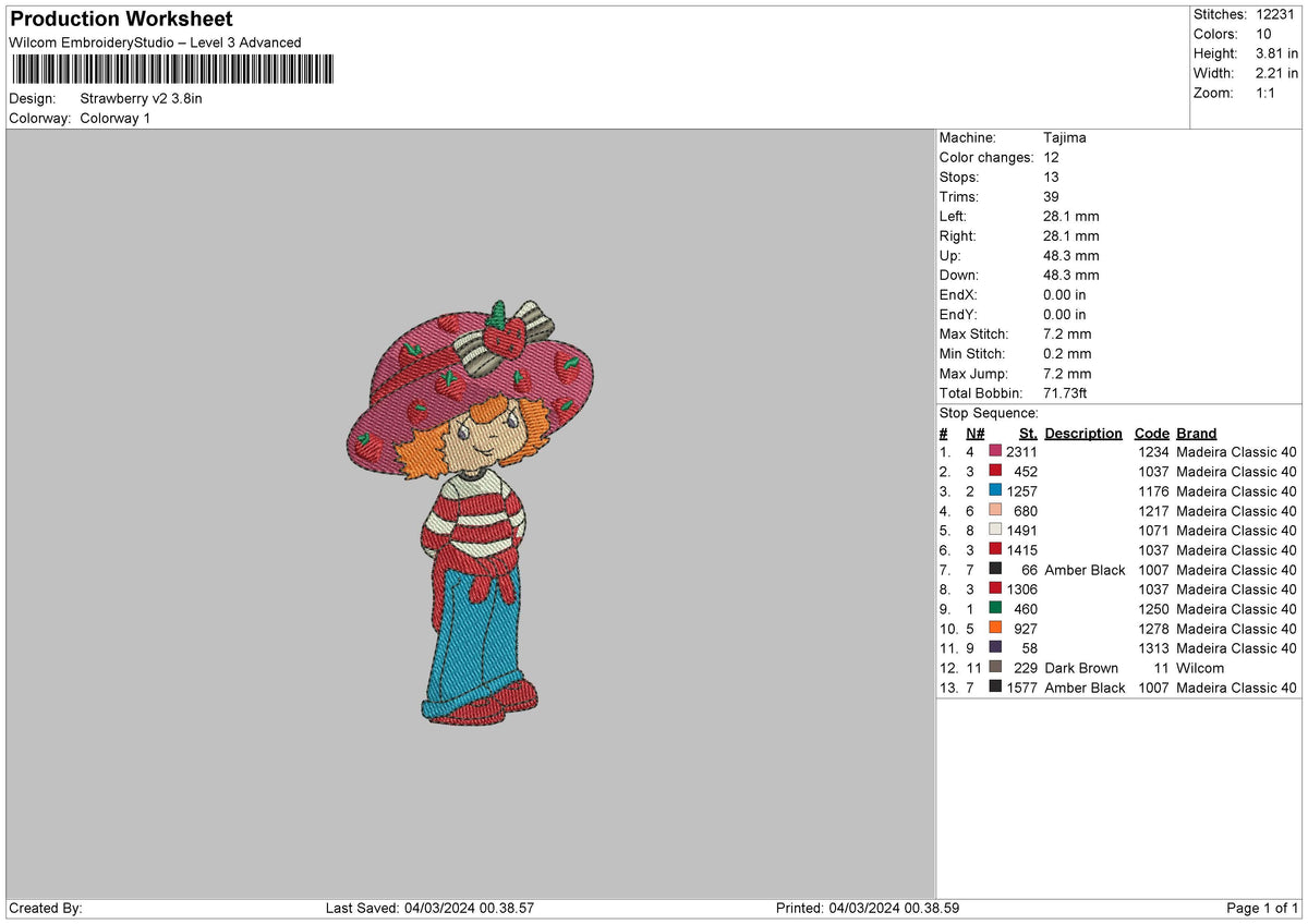 Strawberry V2 Embroidery File 6 sizes