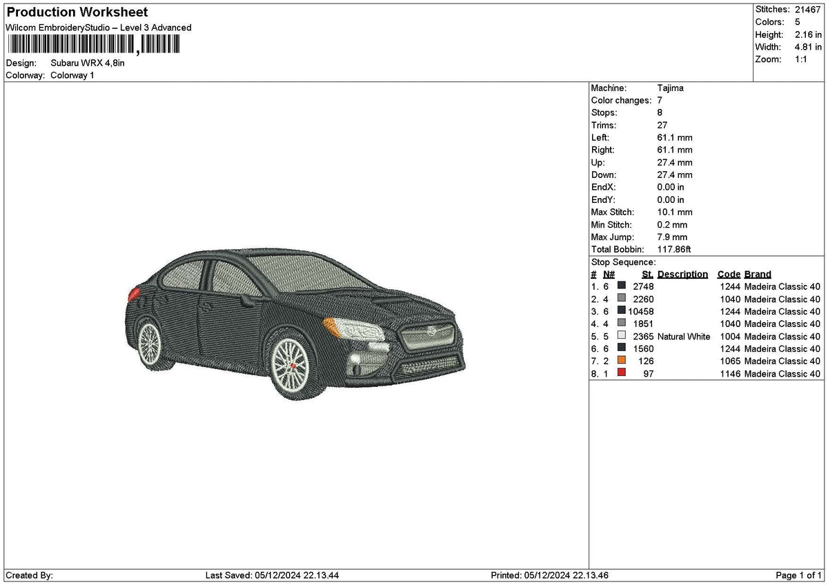 Black Car 0512 Embroidery File 6 sizes