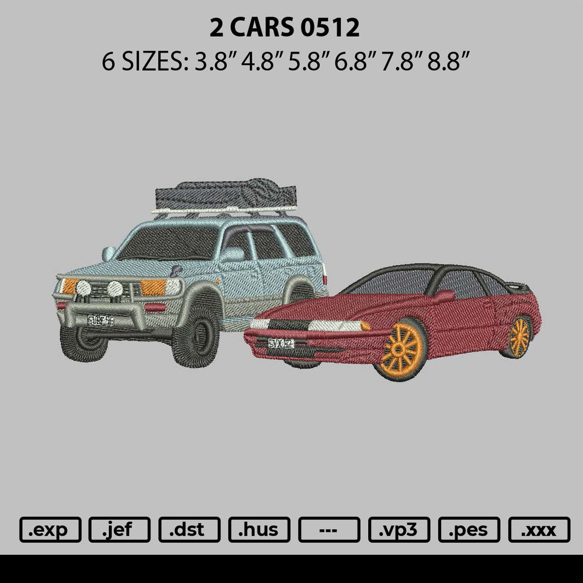 2 Cars 0512 Embroidery File 6 sizes