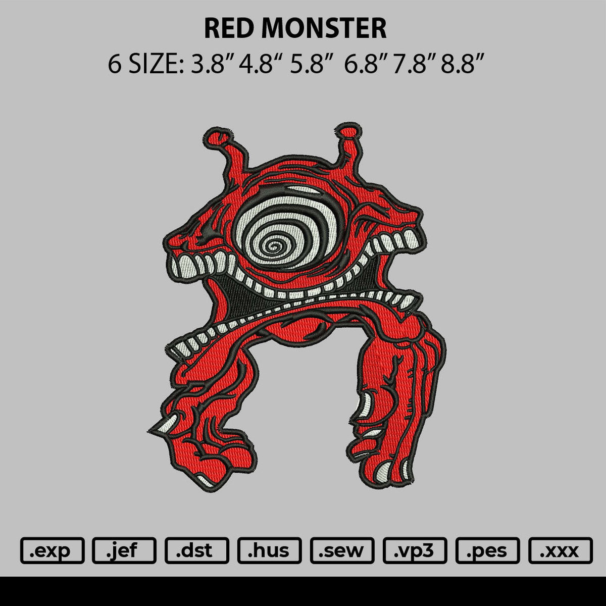 Red Monster Embroidery File 6 sizes