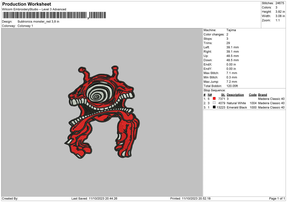 Red Monster Embroidery File 6 sizes