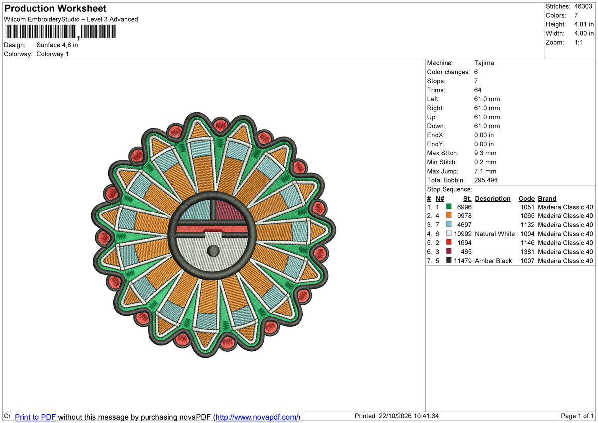 Sunface Embroidery File 6 size