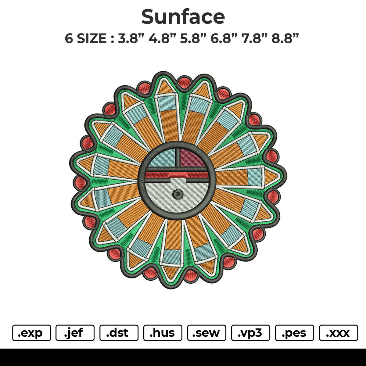 Sunface Embroidery File 6 size