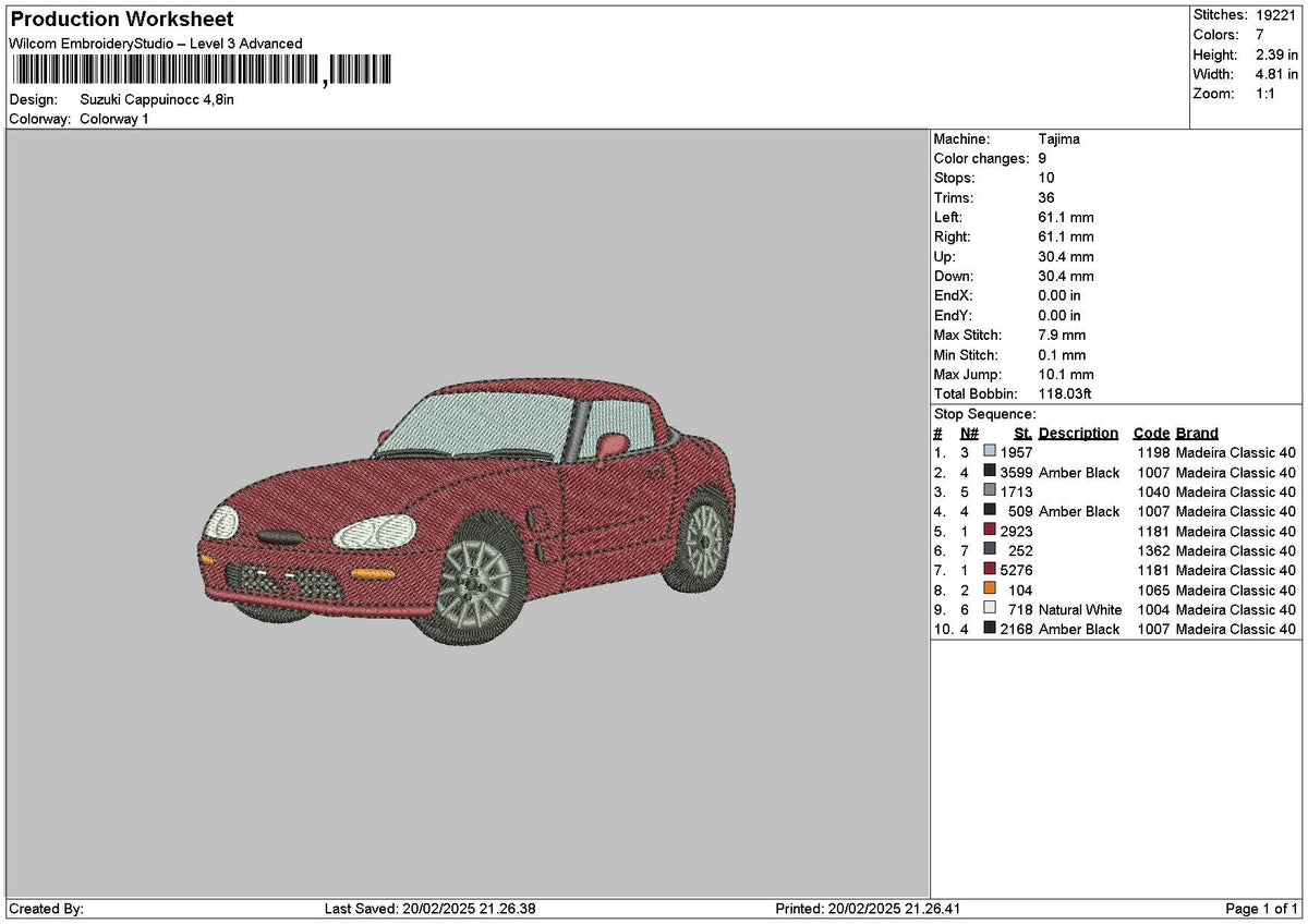 Red Car 2002a Embroidery File 6 sizes