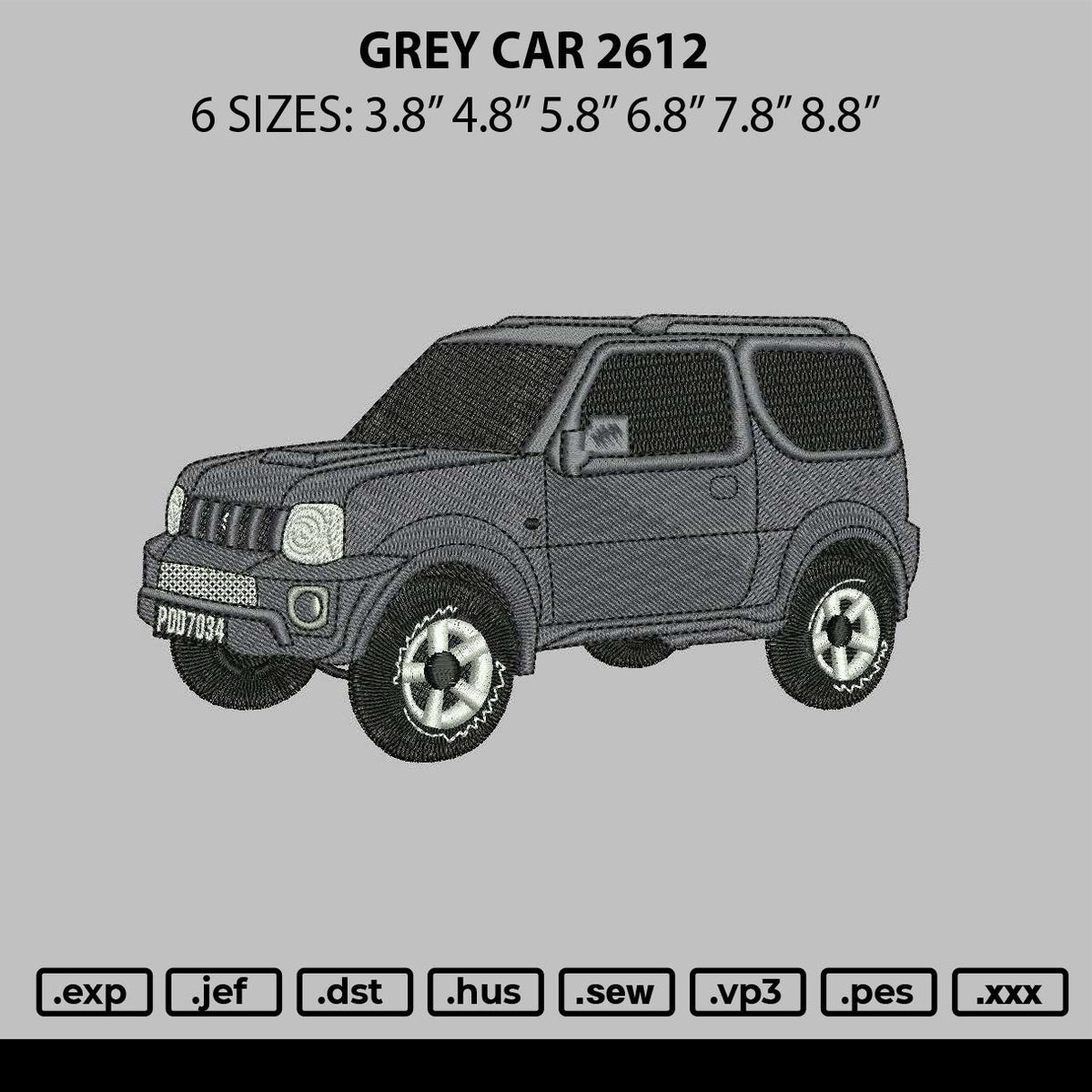 Grey Car 2612 Embroidery File 6 sizes