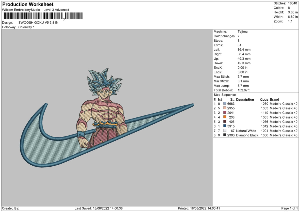 swoosh goku v5 Embroidery