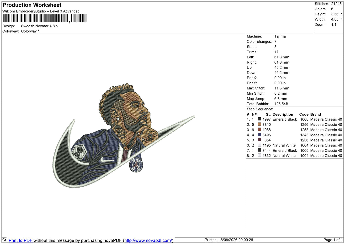 Swoosh Neymar Embroidery File 6 size