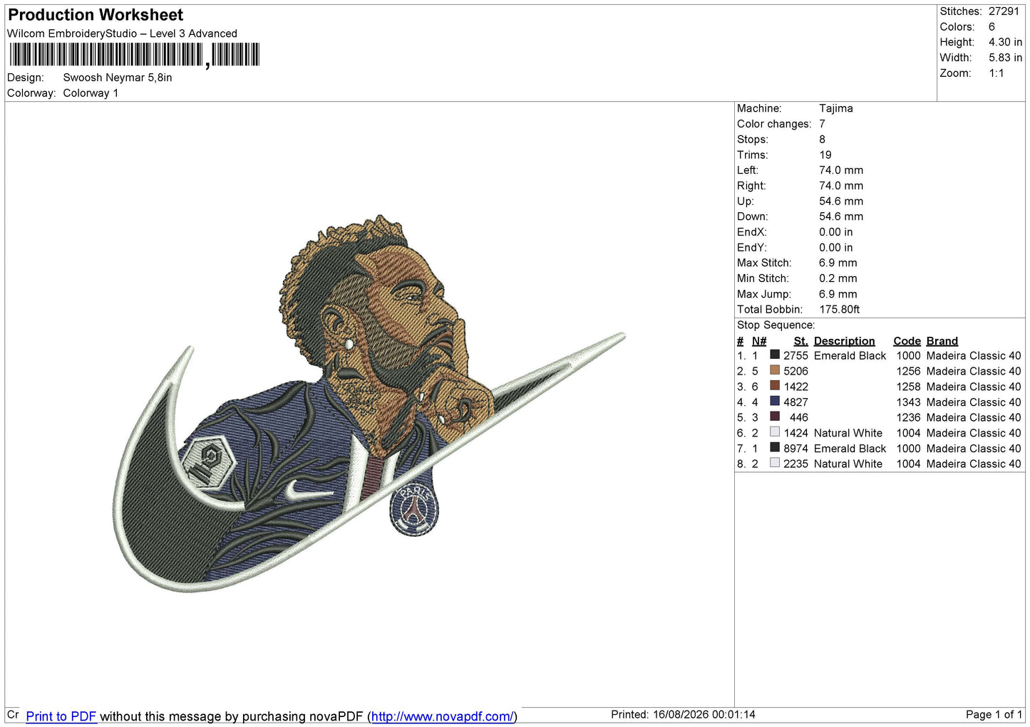 Swoosh Neymar Embroidery File 6 size