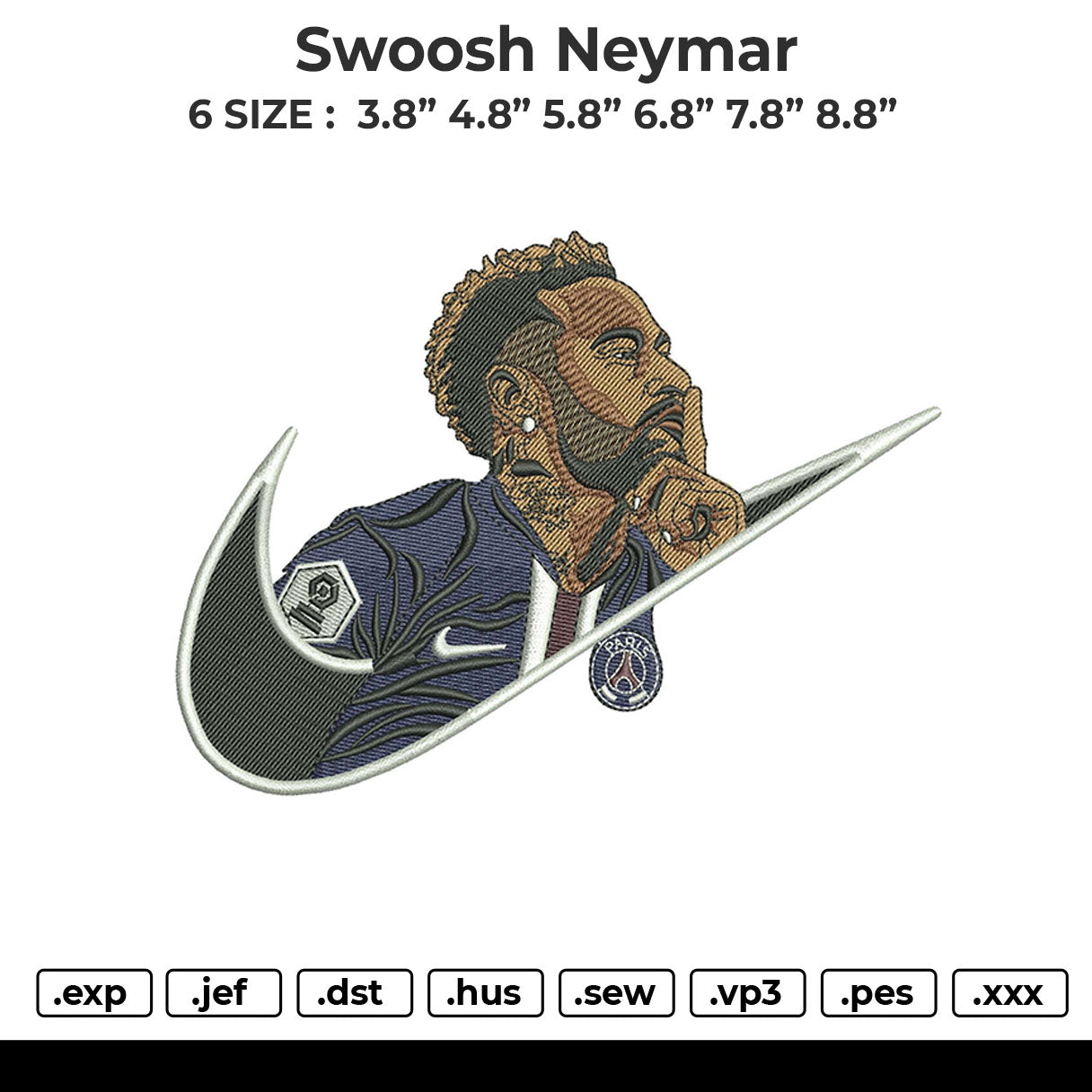 Swoosh Neymar Embroidery File 6 size