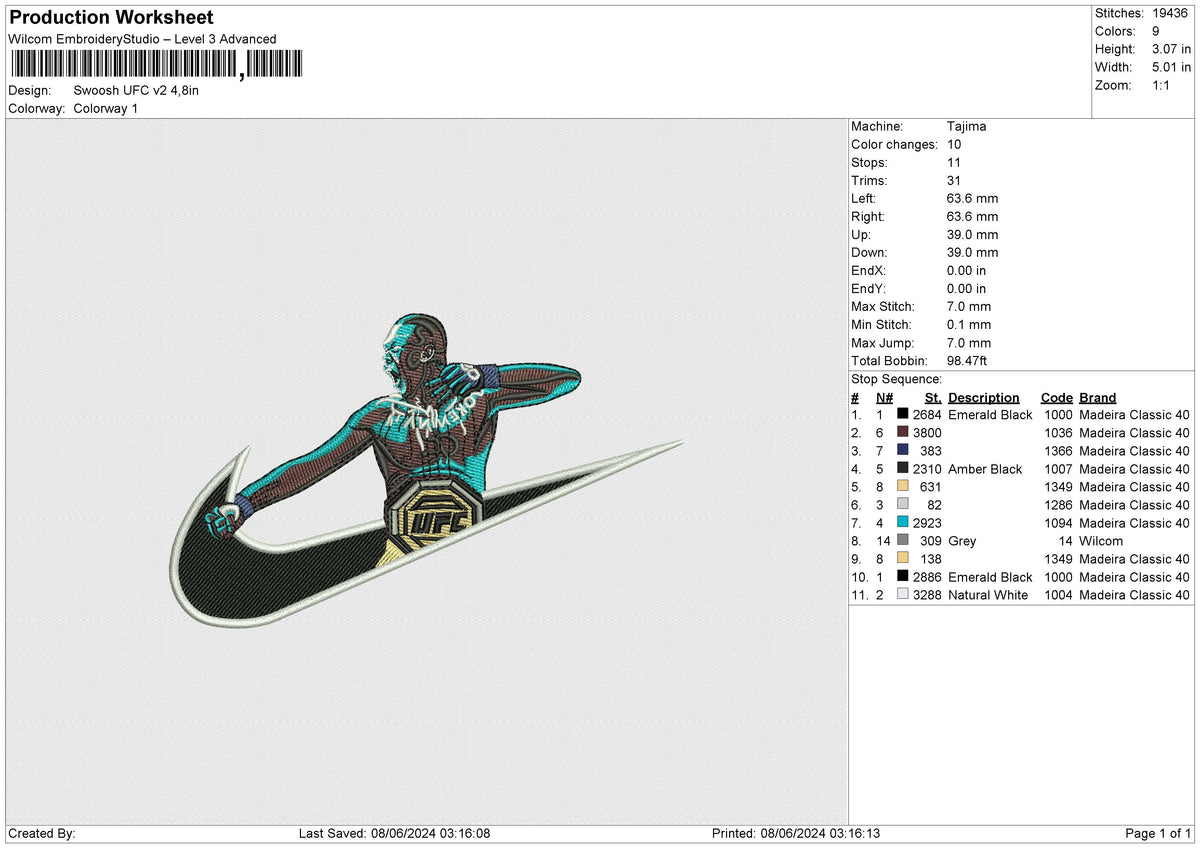 Swoosh UFC v2 Embroidery File 6 size