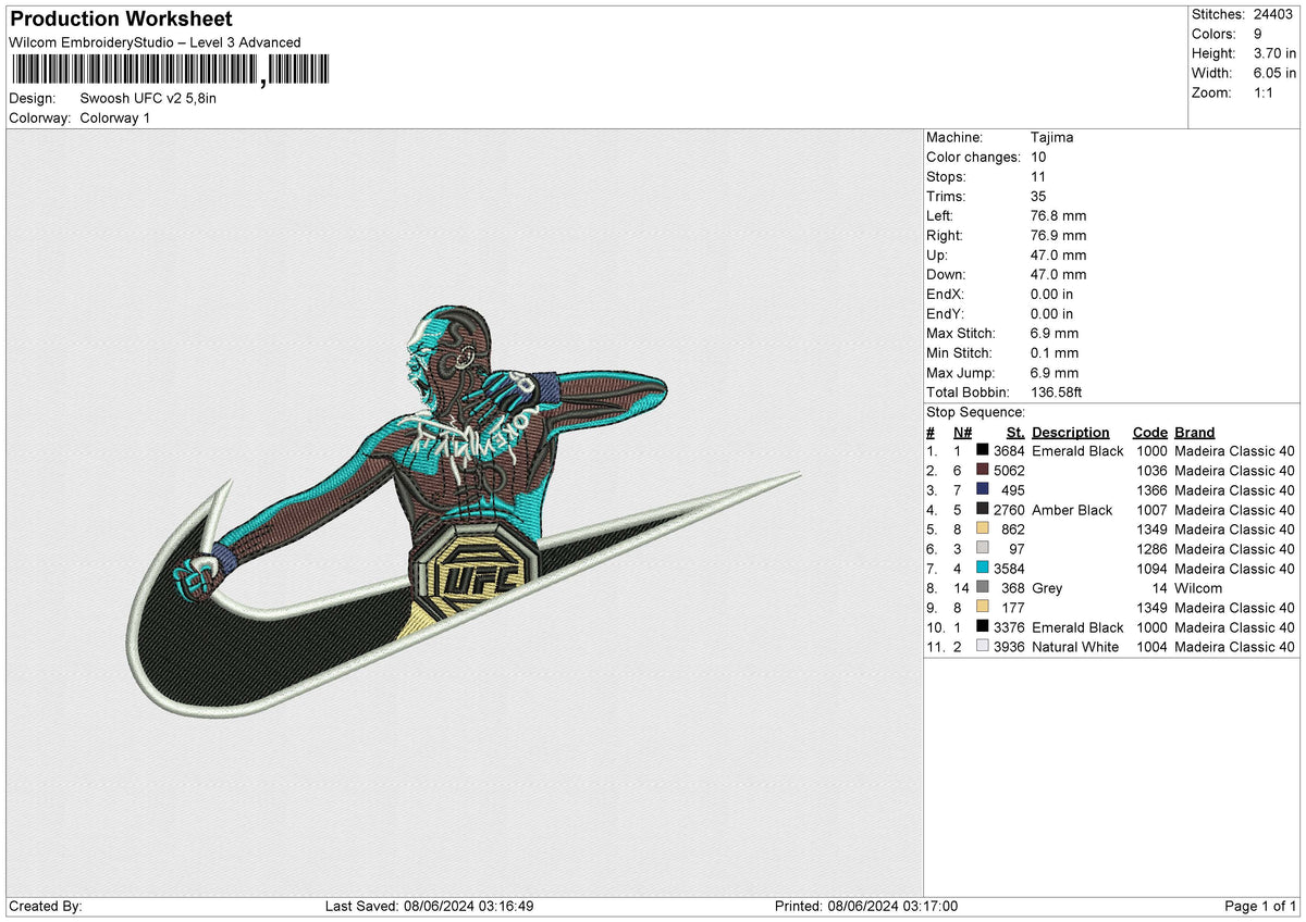 Swoosh UFC v2 Embroidery File 6 size