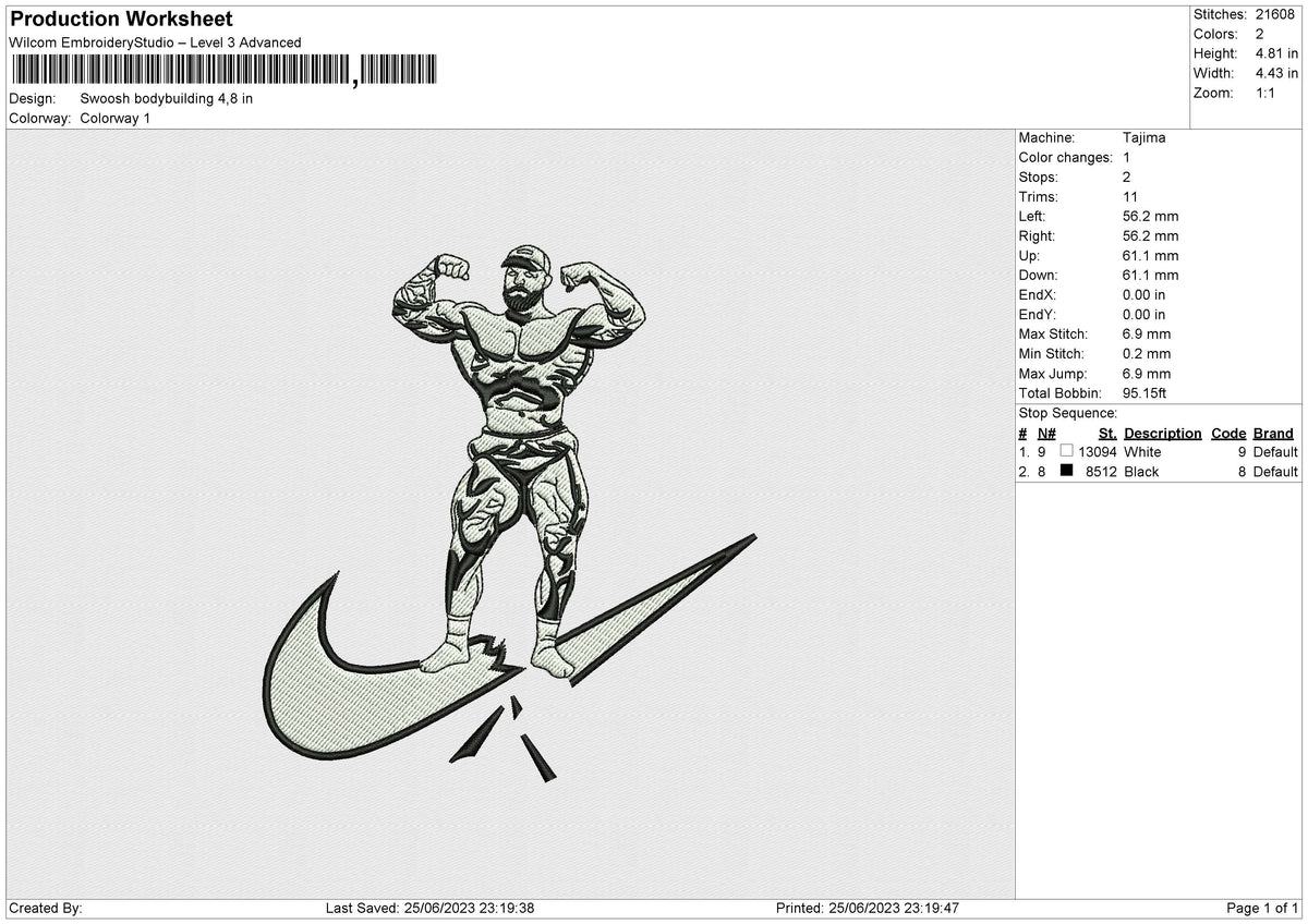 Swoosh Bodybuilding Embroidery File 6 size