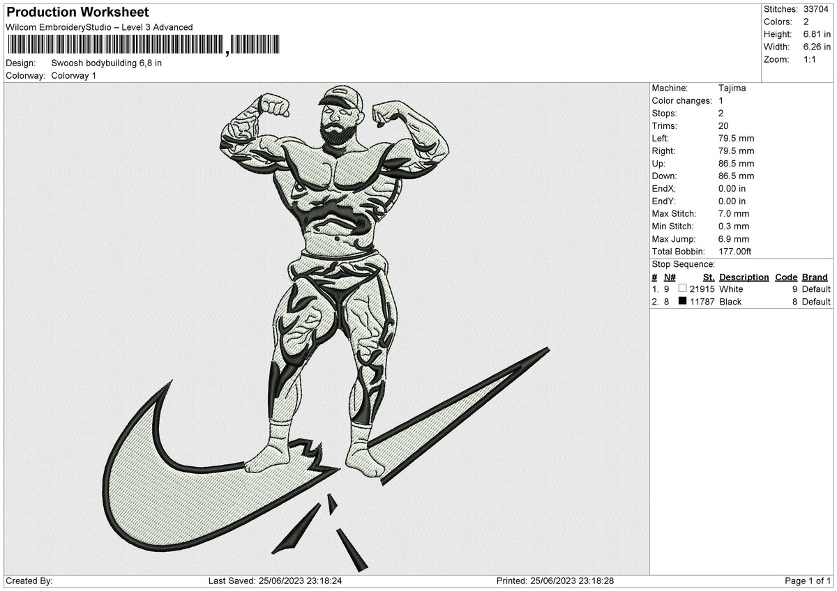 Swoosh Bodybuilding Embroidery File 6 size