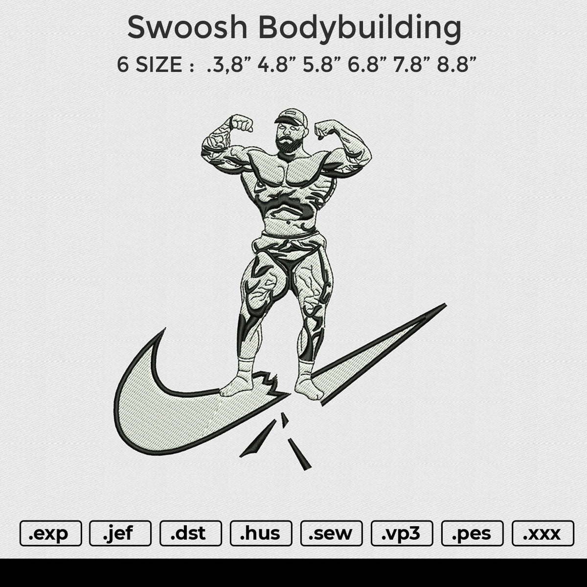 Swoosh Bodybuilding Embroidery File 6 size