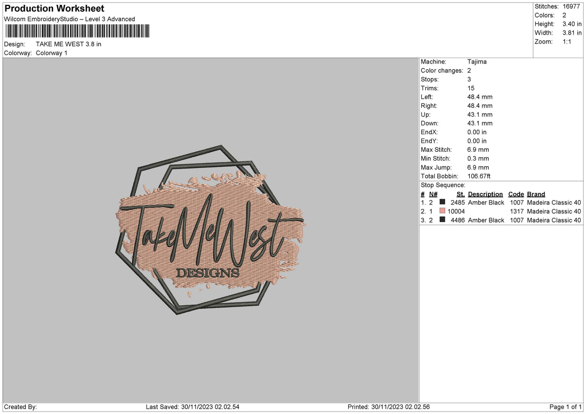 Take Me Text Embroidery File 6 sizes