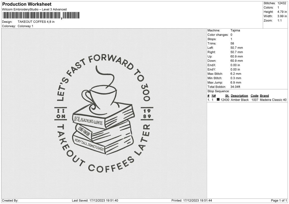 TAKEOUT COFFES Embroidery File 6 size