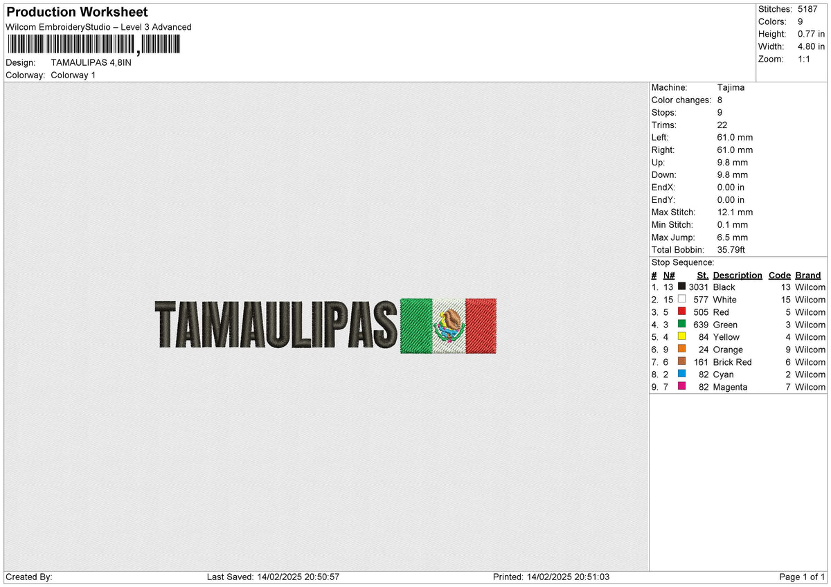 TAMAULIPAS Embroidery File 6 size