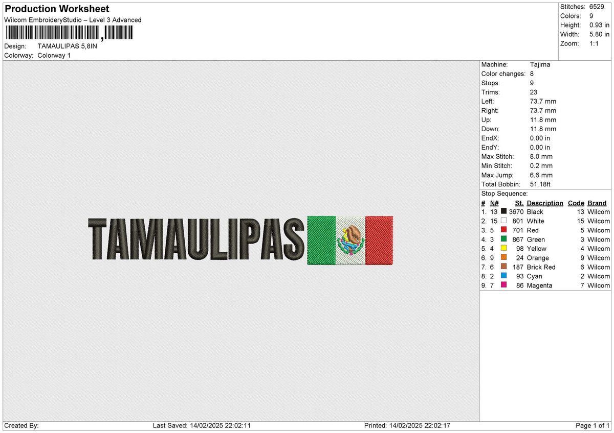 TAMAULIPAS Embroidery File 6 size