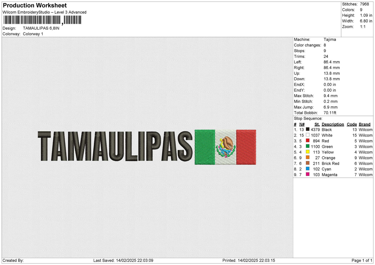 TAMAULIPAS Embroidery File 6 size