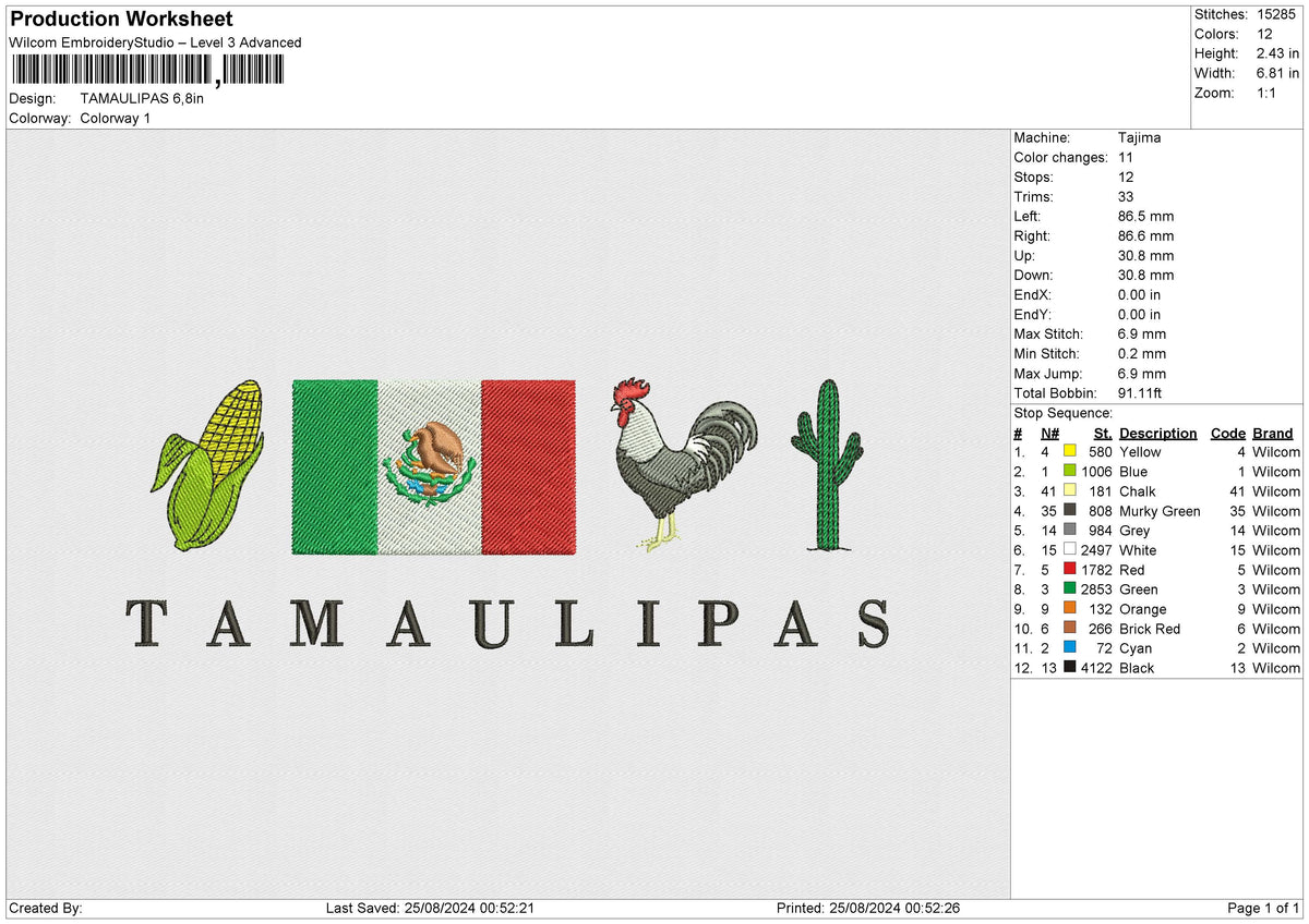 TAMAULIPAS Embroidery File 6 size